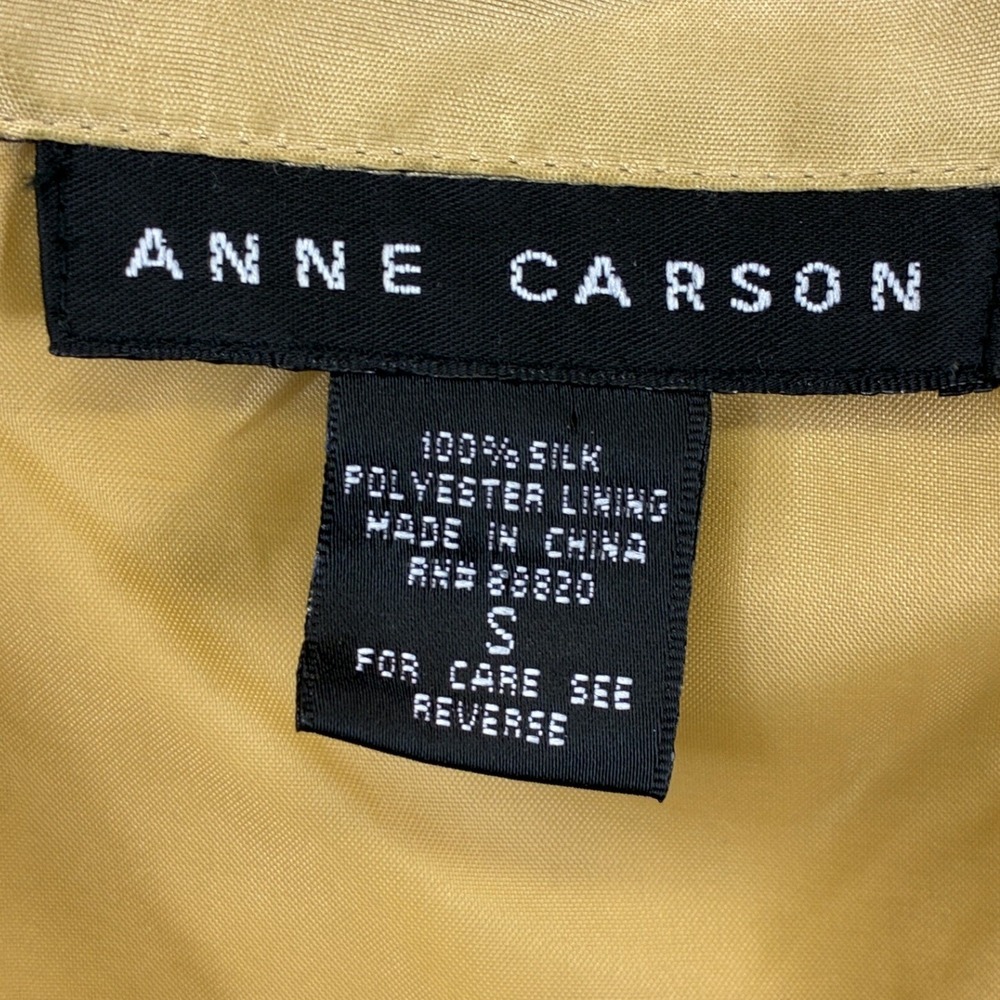 Anne Carson Beaded Button Down Shirt Womens S Gold Silk 3/4 Sleeve Formal - Picture 9 of 13